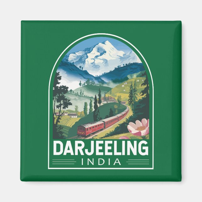 Darjeeling India Travel Art Emblem Magnet (Framsidan)