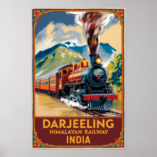 Darjeeling Indien Tåg Målerisk Reskonst Retro Poster
