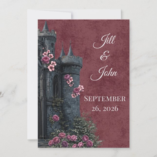 Dark Academia Gothic Castle Invitation Florals Inbjudningar (Framsida)