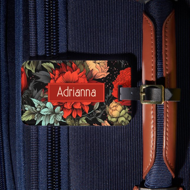 Dark Academia Maximalist Red Dahlia Floral  Bagagebricka (Framsida Insitu 4)