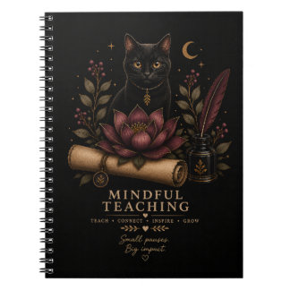 Dark Academia Mindful Teaching Black Cat & Lotus Anteckningsbok