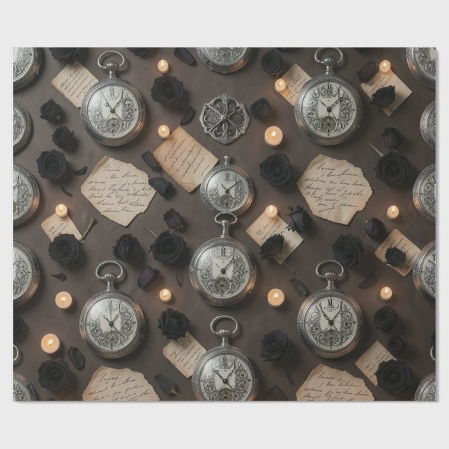 Dark Academia Pocket Watch Wrapping Paper Presentpapper (Platt)