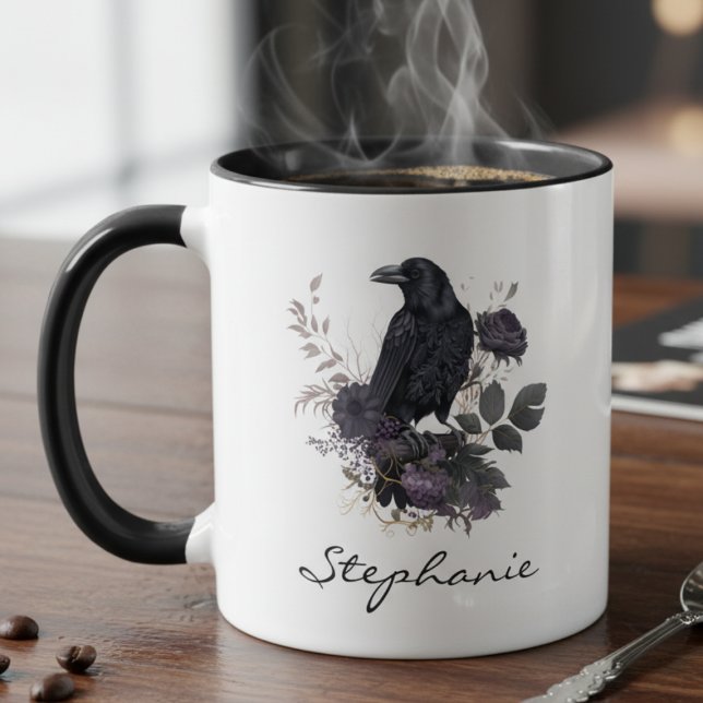Dark Academia Raven Floral Moody Gothic Mugg (Dark academia coffee mug)