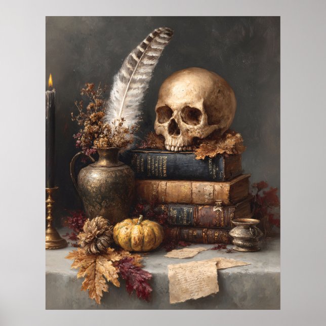 Dark Academia Still Life with Skull Poster (Framsidan)