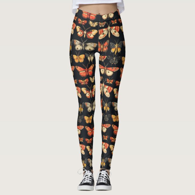 Dark Academia Victorian Gothic Moth Specimens Leggings (Framsida)
