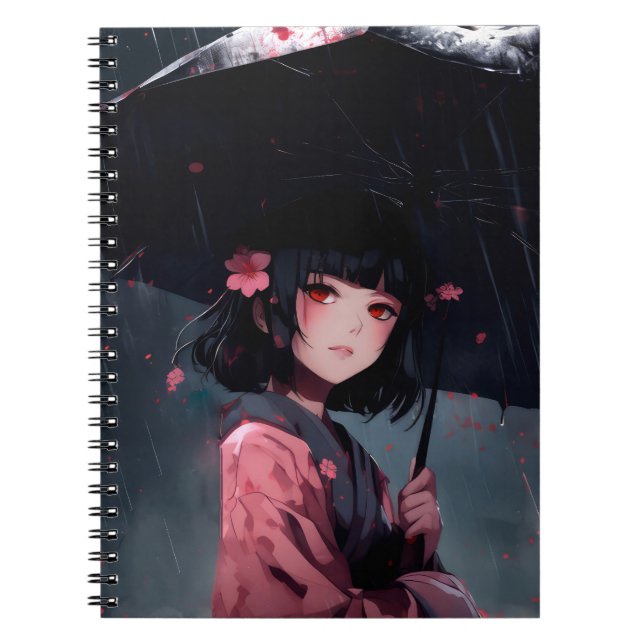 Dark Aesthetic Anime Girl with Umbrella Anteckningsbok (Framsidan)