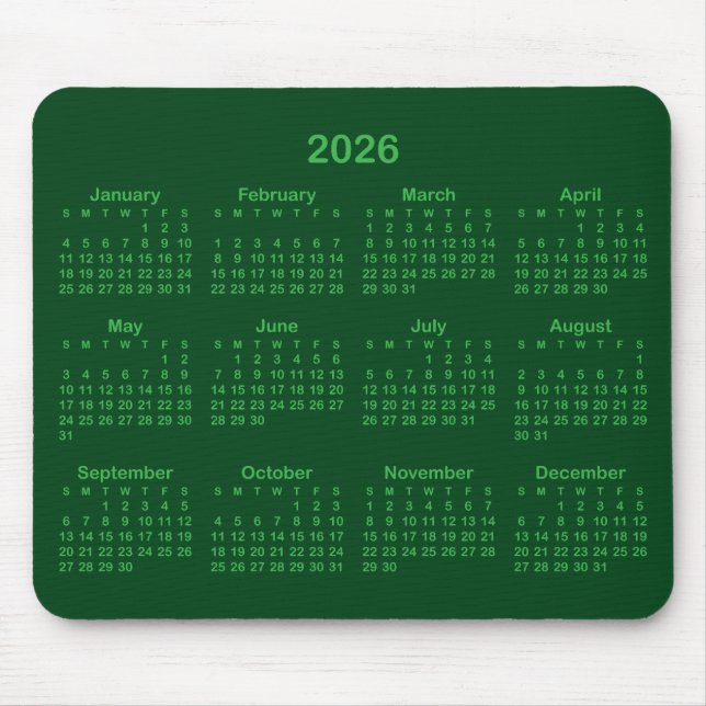 Dark and Kelly Green 2026 Calendar Musmatta (Framsidan)