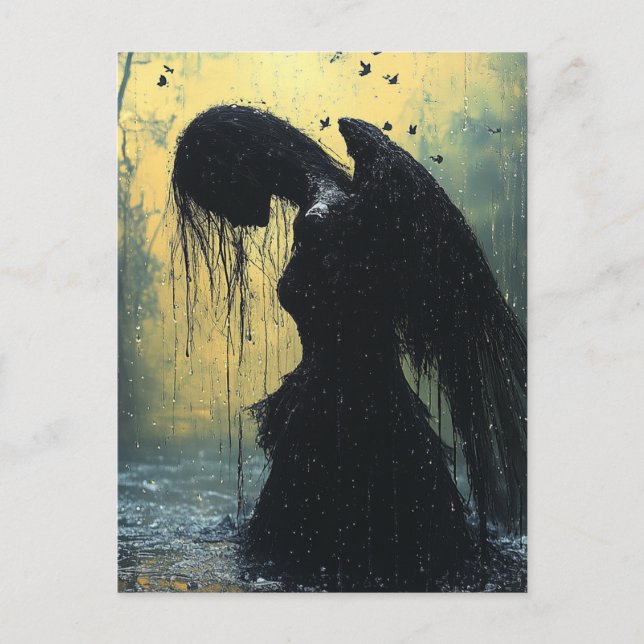 Dark Angel in Rain Fantasy Vykort (Framsida)