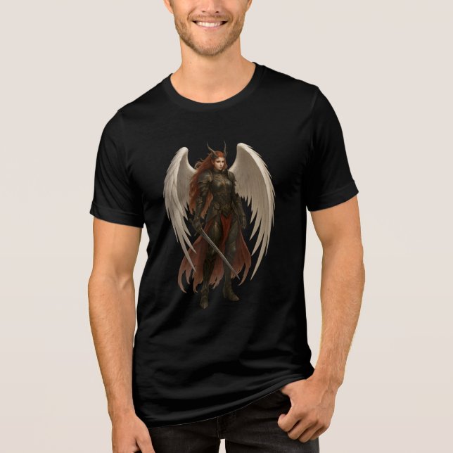 Dark Angel Warrior with Sword & Wings T Shirt (Framsida)