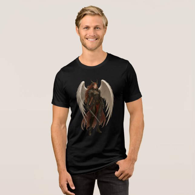 Dark Angel Warrior with Sword & Wings T Shirt (Framsida Full)
