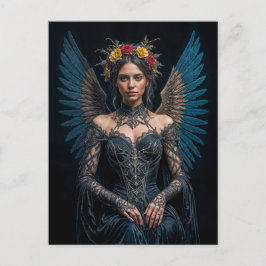 Dark Angel with Crown and Roses Vykort