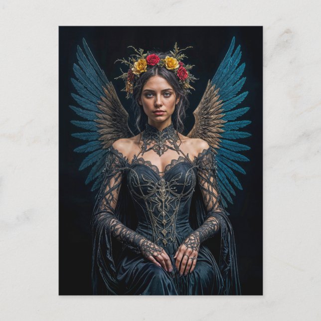 Dark Angel with Crown and Roses Vykort (Framsida)