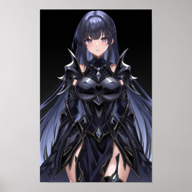 Dark Anime Enchantress in Black Armor Poster (Framsidan)