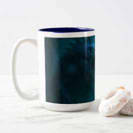 "Dark Aquatic Warrior & Sea Beast Fantasy Art Mug" Två-Tonad Mugg