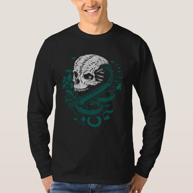 Dark Arts Halloween Black Metal Magic Snake Skull  T Shirt (Framsida)