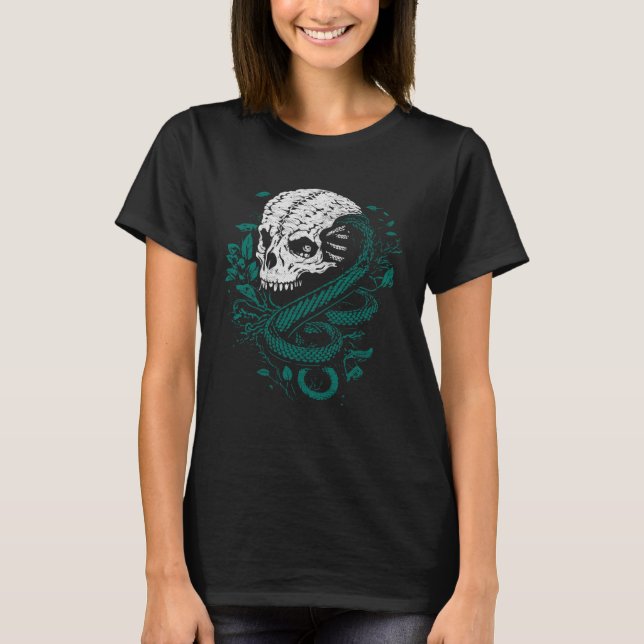 Dark Arts Halloween Black Metal Magic Snake Skull  T Shirt (Framsida)