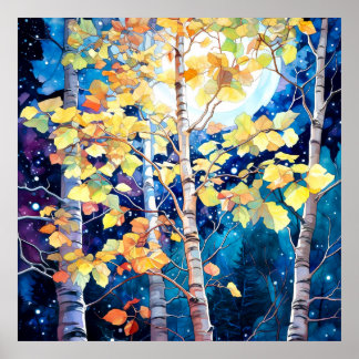 Dark Autumn Woodland Painting Poster