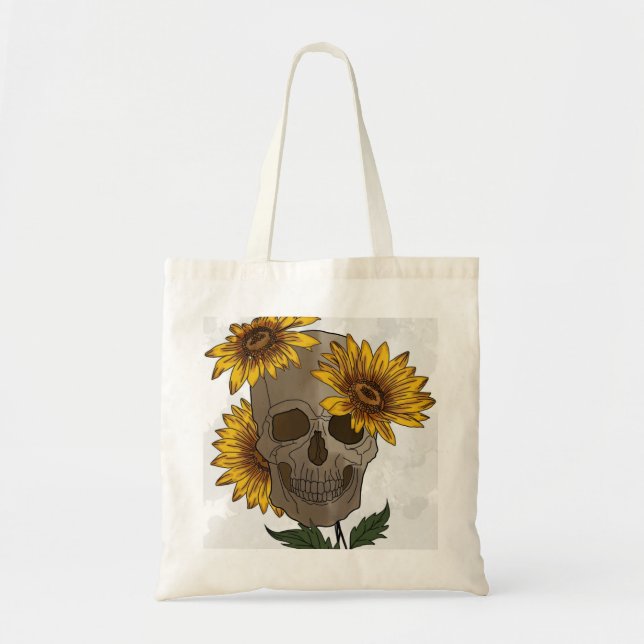 Dark Beauty: Skull Meets Sunflower Tygkasse (Framsidan)