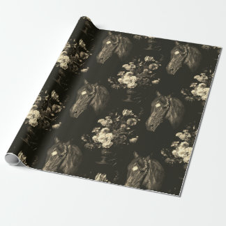 Dark Beige Brown Elegant Vintage Horse Floral Presentpapper