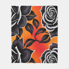 Dark Black Roses With White Outlines  Fleecefilt