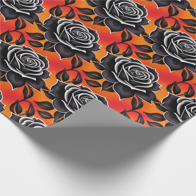 Dark Black Roses With White Outlines  Presentpapper (Hörn)