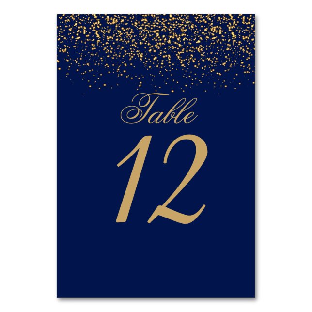 Dark Blue and Gold Confetti Bordsnummer (Framsidan)