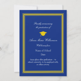 Dark Blue and Gold photo Graduation Announcement Kort
