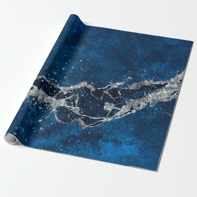 Dark Blue and Silver Abstract N3 Presentpapper (Utrullad)