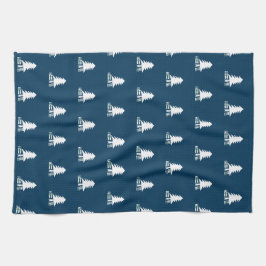 Dark Blue and White Christmas Tree Design Kökshandduk