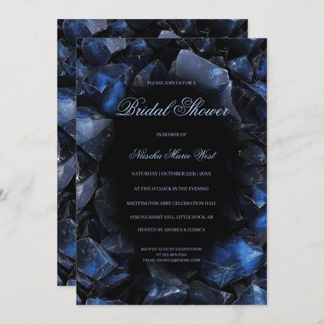 Dark Blue Boho Witch Crystals Black Bridal Shower Inbjudningar (Fram/baksida)
