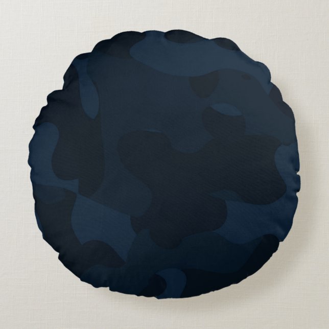 Dark Blue Camo Abstract Rund Kudde (Framsidan)