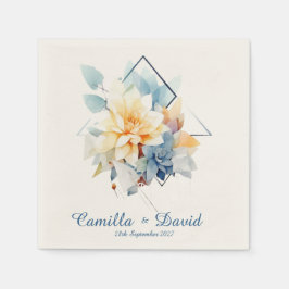 Dark Blue Cub-Flower: Personalized Wedding Napkins Pappersservett