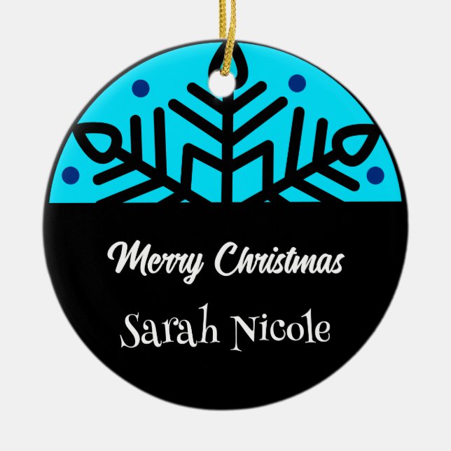 Dark Blue Custom Snowflake Christmas Ornament (Framsidan)