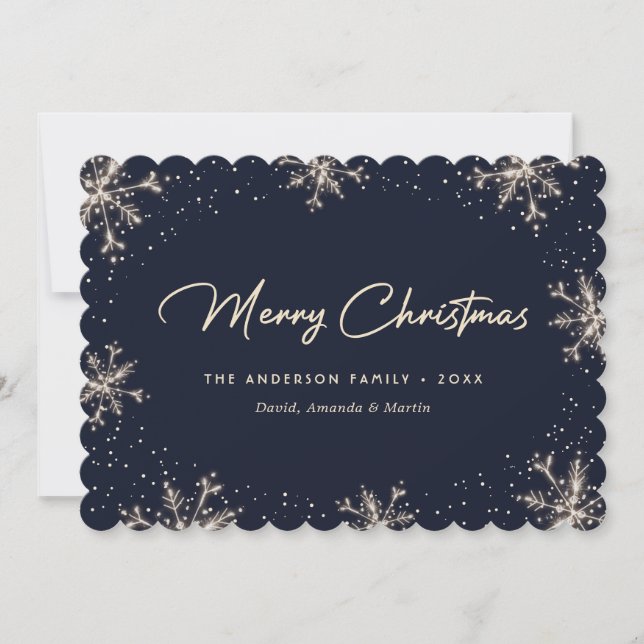 Dark Blue Elegant Modern Snowflake Christmas Card Julkort (Framsida)