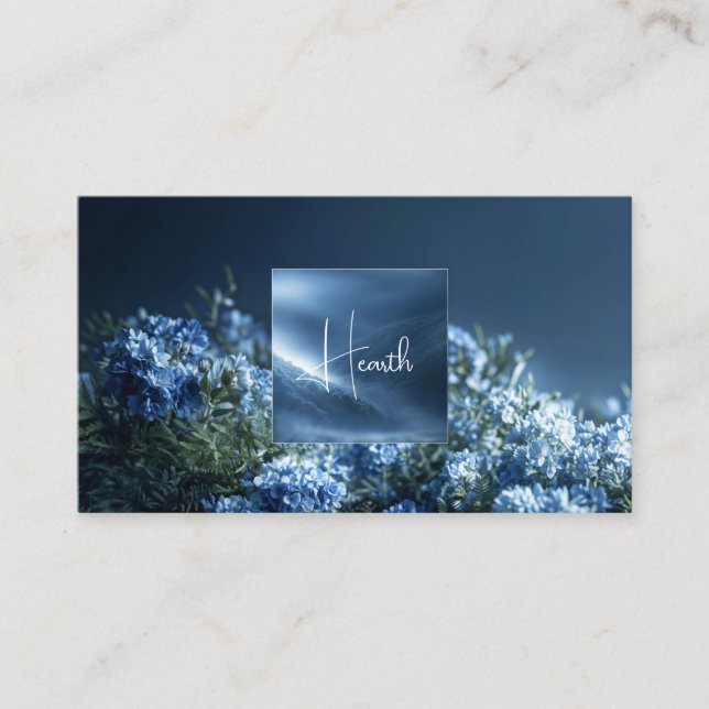 Dark Blue Floral Misty Mountain Luminous Frame Visitkort (Framsida)