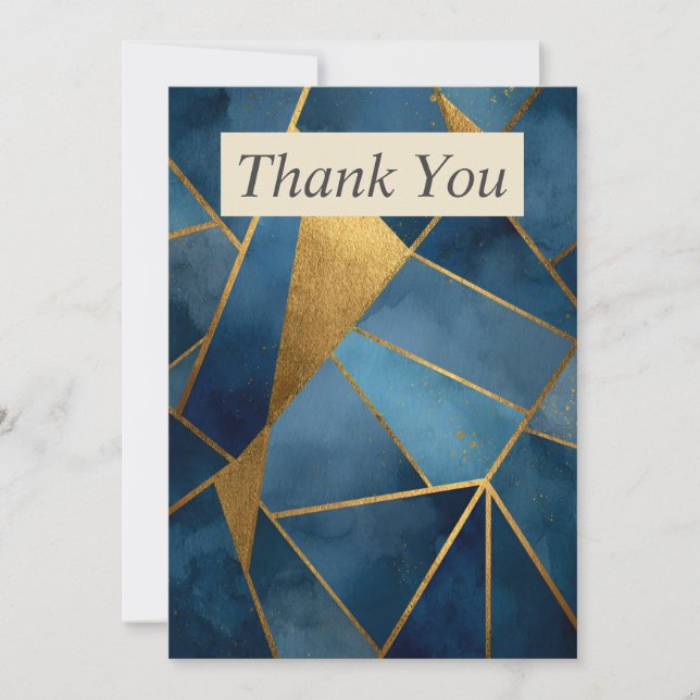 Dark Blue & Gold Geometric Thank You Card Inbjudningar (Framsida)