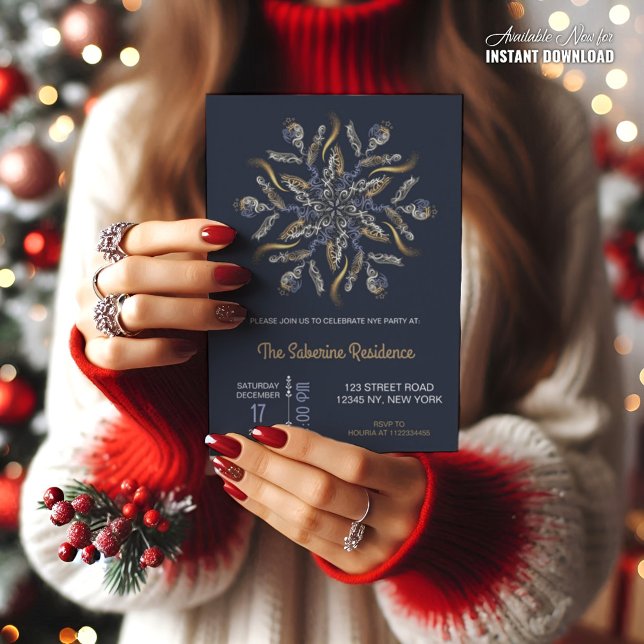 Dark Blue & Gold Midnight Sparkle Stars New Year  Inbjudningar (Skapare uppladdad)