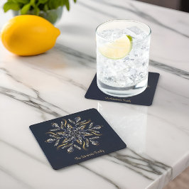 Dark Blue & Gold Midnight Sparkle Stars New Year  Underlägg Papper Kvadrat