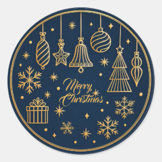 Dark Blue &Gold Ornament Merry Christma Sticker Runt Klistermärke