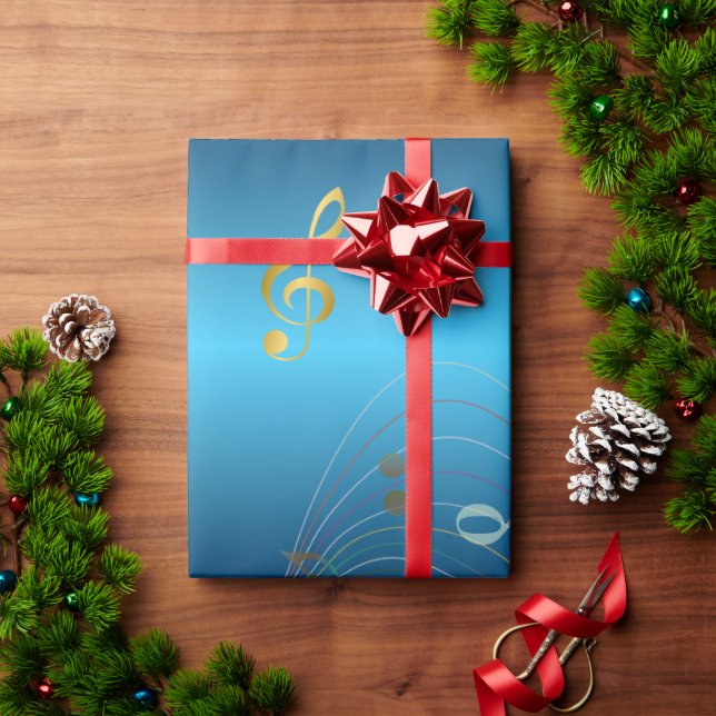 Dark Blue Gradient Elegant Music Notes Presentpapper (Julgåva)