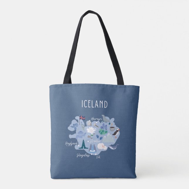Dark blue Iceland travel map Tygkasse (Baksida)