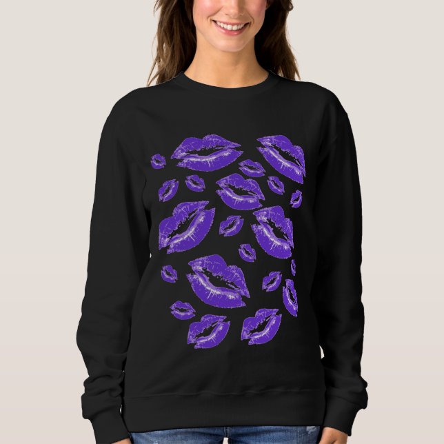 Dark Blue Lip Print Flirtatious Fun T Shirt (Framsida)