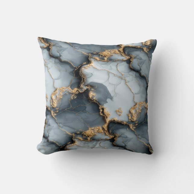 Dark Blue Marble Texture with Liquid Gold Veins Kudde (Framsida)