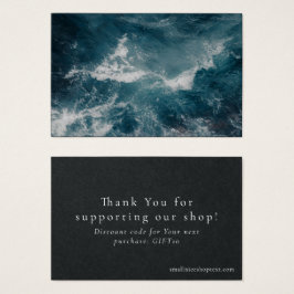 Dark blue ocean shop thank you card with discount visitkort