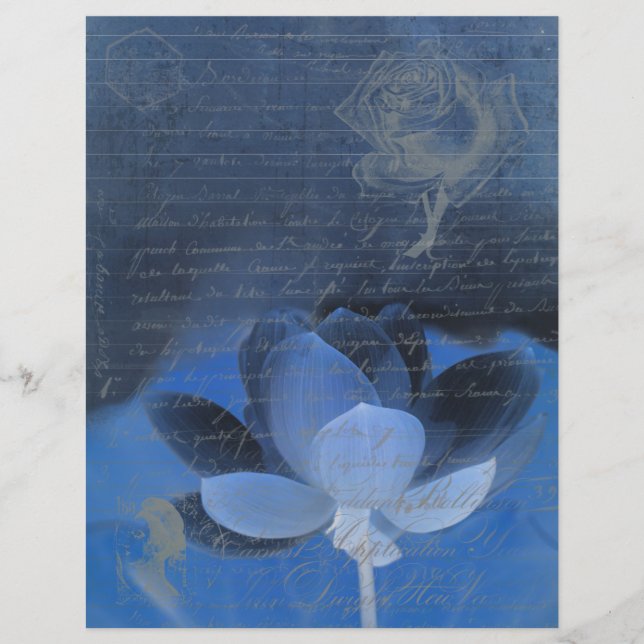 Dark blue old handwritting paper and flowers (Framsida)