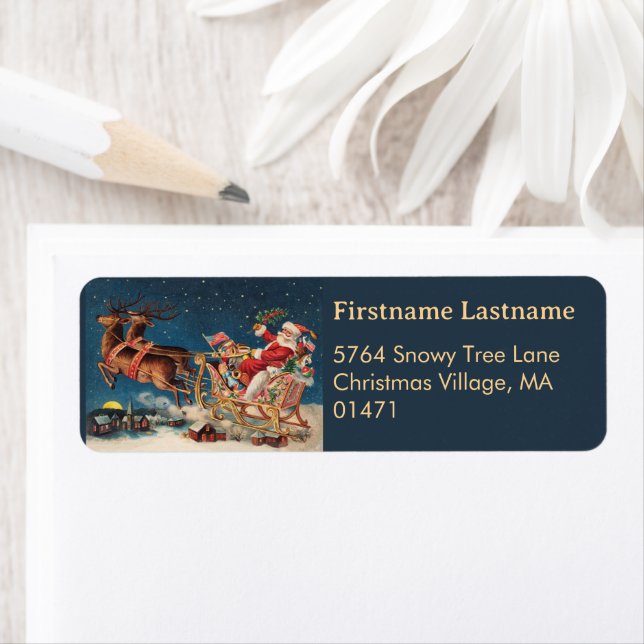 Dark Blue Patriotic Santa Holiday Return Address Returadress Etikett (Insitu)