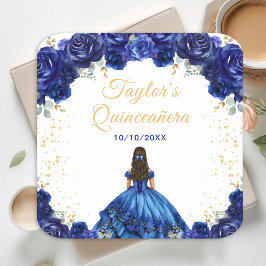 Dark Blue Princess Floral Quinceañera Underlägg Papper Kvadrat