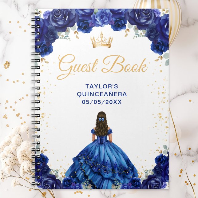 Dark Blue Princess Quinceañera Guest Book Anteckningsbok (Skapare uppladdad)