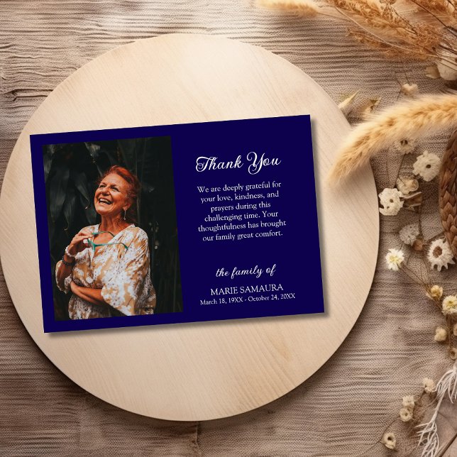 Dark Blue Romantic Customize Photo Funeral Thank Tack Kort (Skapare uppladdad)