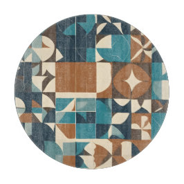 Dark Blue, Teal, Brown, and Tan Geometric Pattern